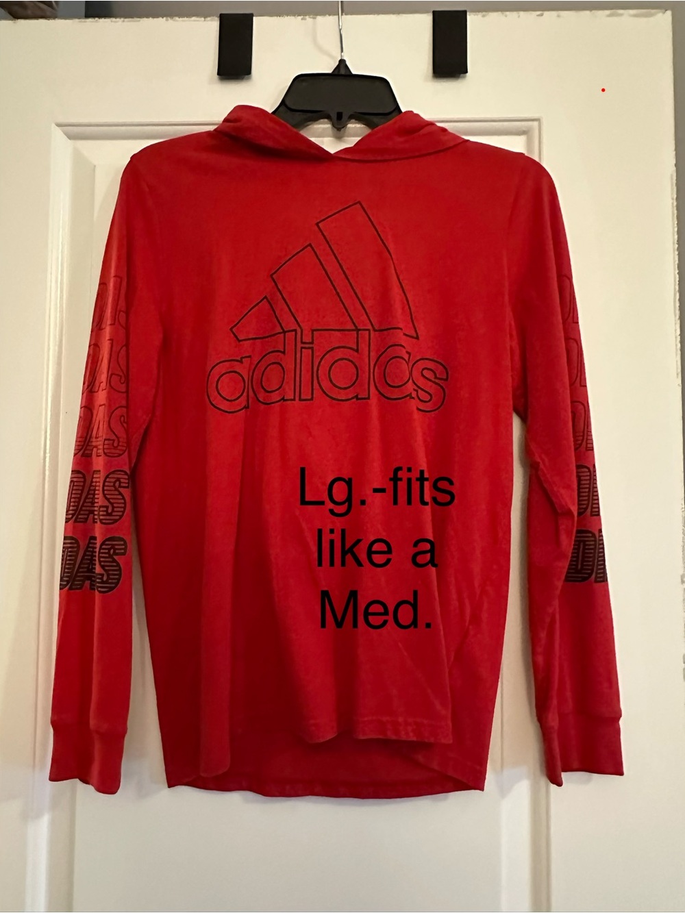 adidas Red Hooded Long Sleeve Shirt with Black Logo Youth Boys